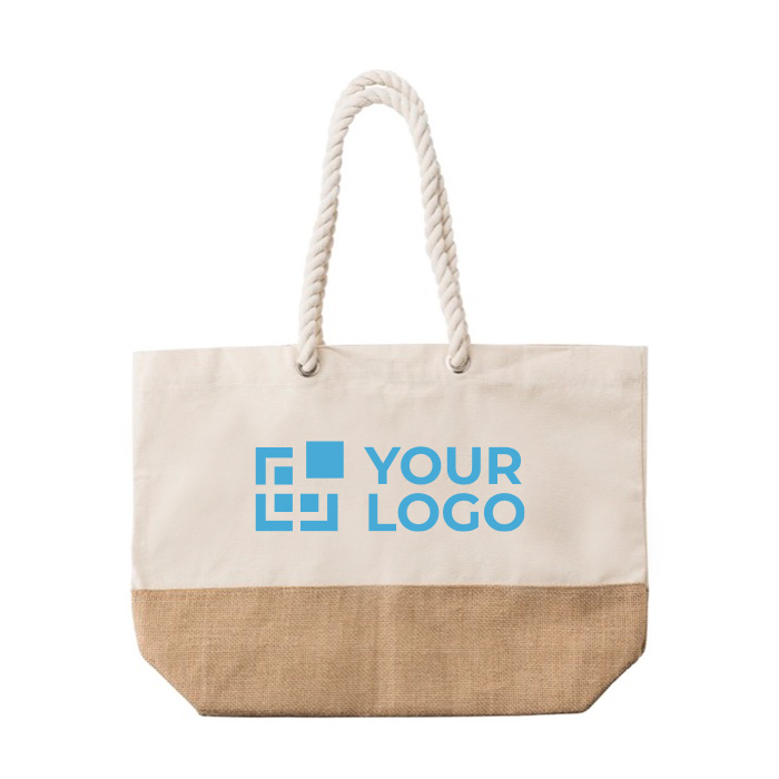 Bolsa resistente en yute y algodón con asas reforzadas Jute Summer color caqui vista de impresión