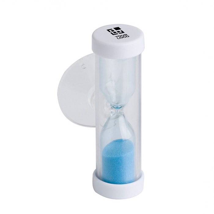 Reloj de arena promocional con ventosa de 2 minutos WaterSave color azul claro vista de impresión