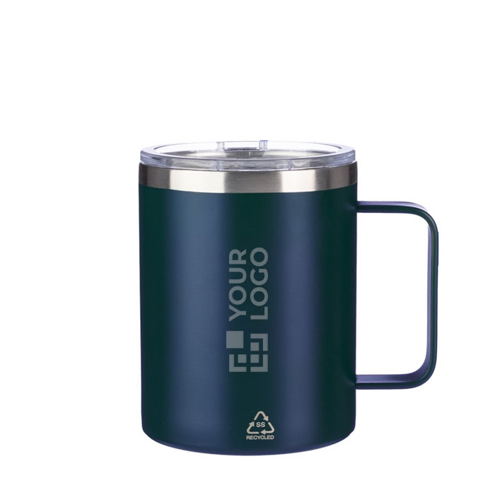 Vaso 300ml antifugas de acero inoxidable reciclado color azul vista de impresión