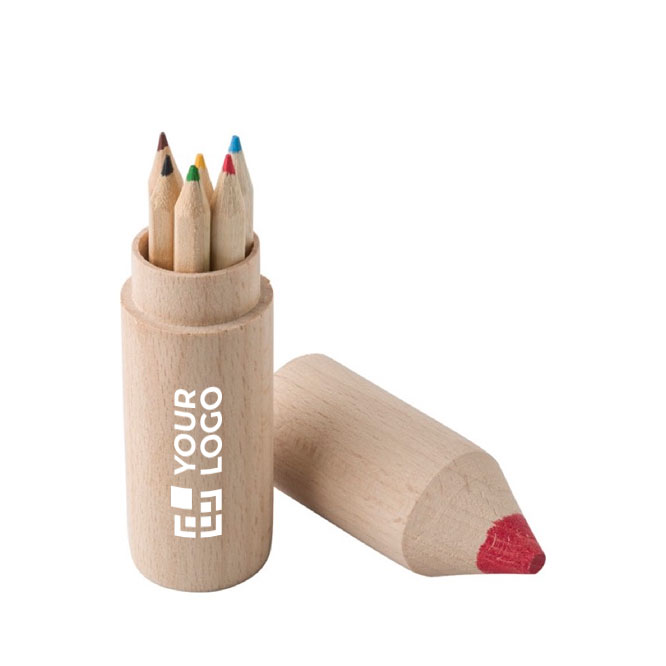 6 Lápices promocionales de colores en caja de lápiz Mini Pencil color marrón vista de impresión