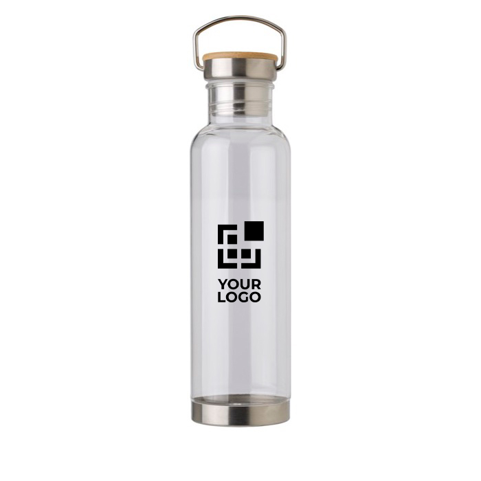 Bidones personalizados de tritán con tapa de bambú y asa 800ml Clip color transparente vista de impresión