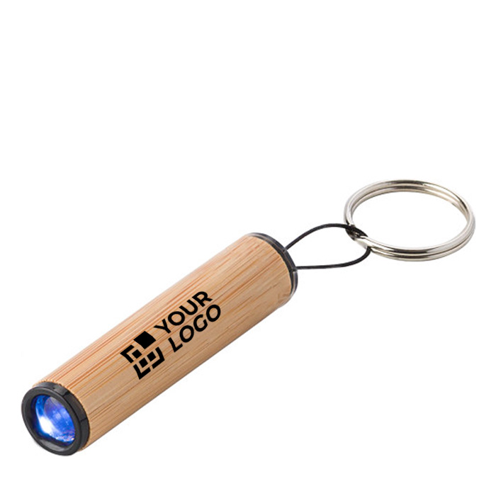 Llavero linterna personalizado de bambú cilíndrico BambooLight vista de impresión