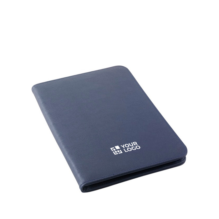 Portafolio promocionales con bolsillos, cremallera y bloc para notas Workday color azul vista de impresión Portafolio promocionales con bolsillos, cremallera y bloc para notas Workday color azul vista de impresión