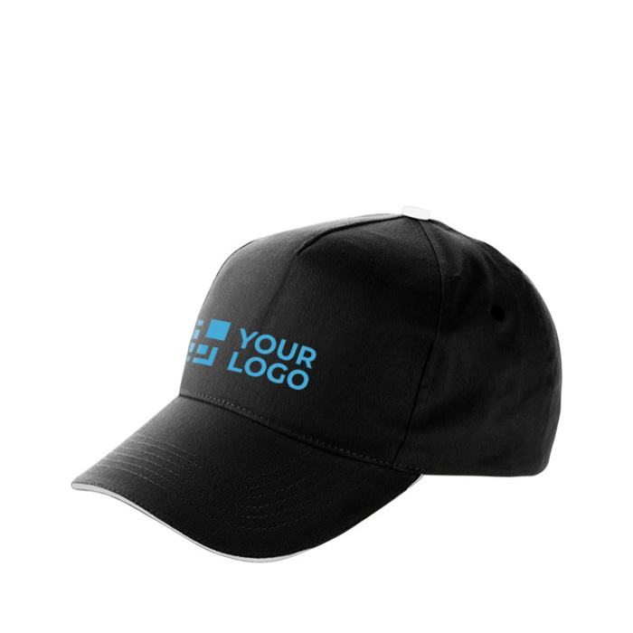 Gorras de publicidad 5 paneles en algodón y cierre de velcro ClearLine color negro vista de impresión