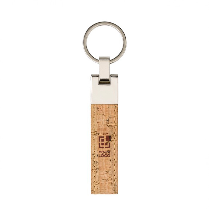 Elegante llavero personalizado de corcho con un toque de metal Cork color marrón vista de impresión