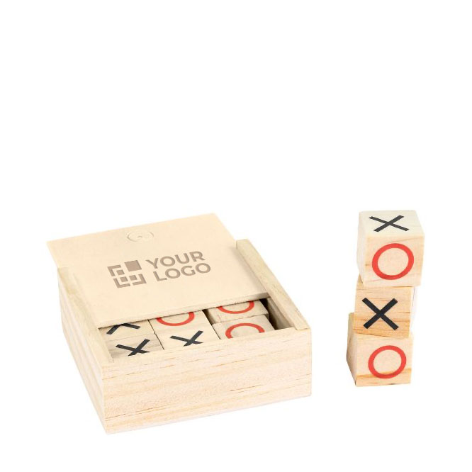 Juego tres en raya en caja de madera para obsequio de empresa vista principal