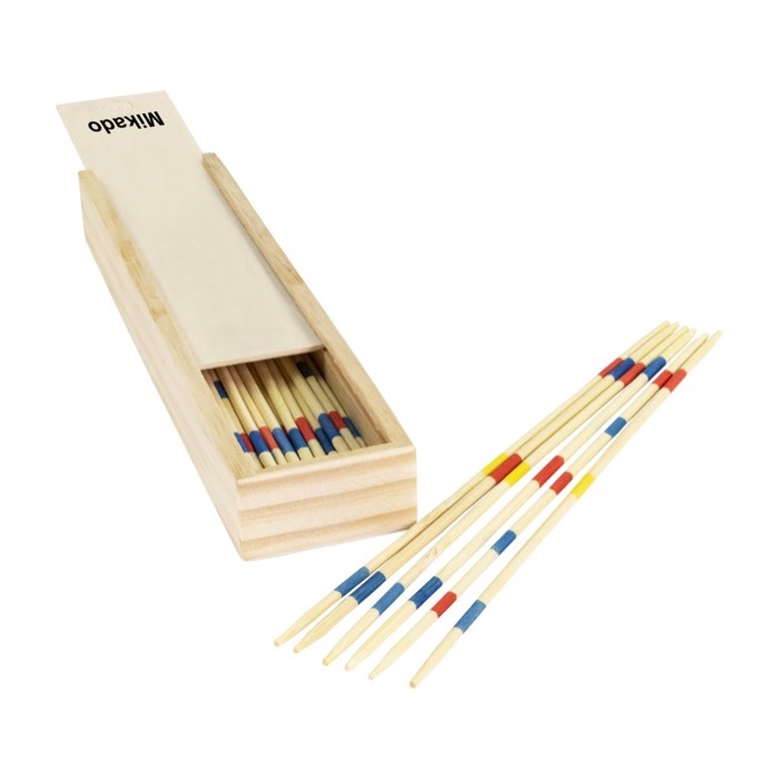 Mikado publicitario en caja de madera