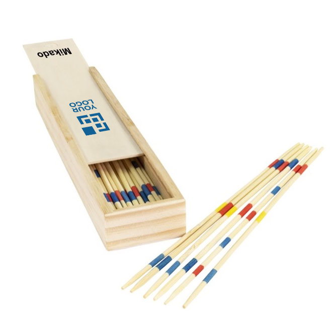 Mikado publicitario económico en caja de madera Miniwood color madera vista principal