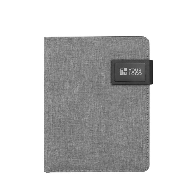 Portafolios con logo de tamaño A5 color gris vista productos