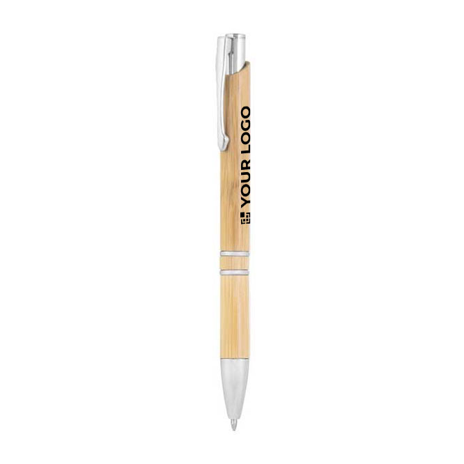 Bolígrafo personalizado de bambú y aluminio tinta azul Aster Bamboo vista principal