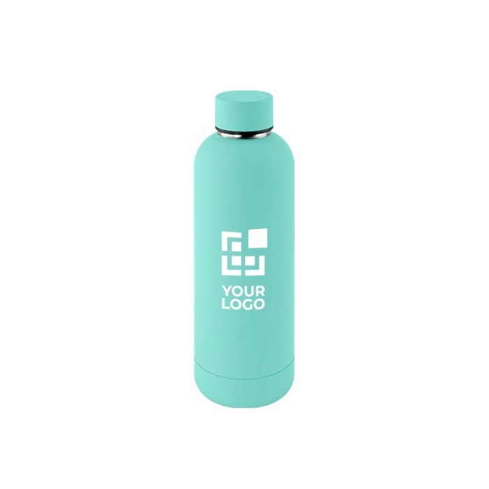 Botella doble pared de acero inoxidable con acabado suave de goma 500ml color turquesa vista principal