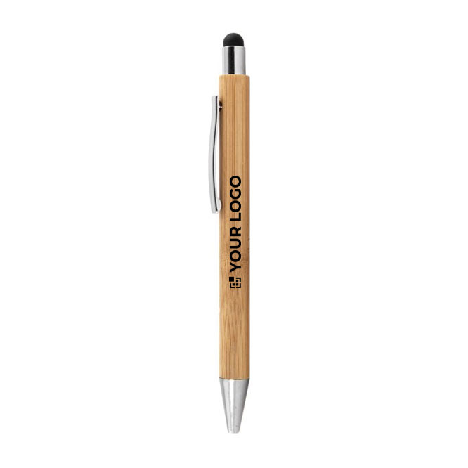 Bolígrafo táctil de bambú con acabado cromado tinta azul Zúrich Bamboo vista principal
