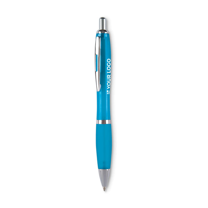 Bolígrafo de plástico barato acabado antideslizante tinta azul Color color turquesa vista de impresión