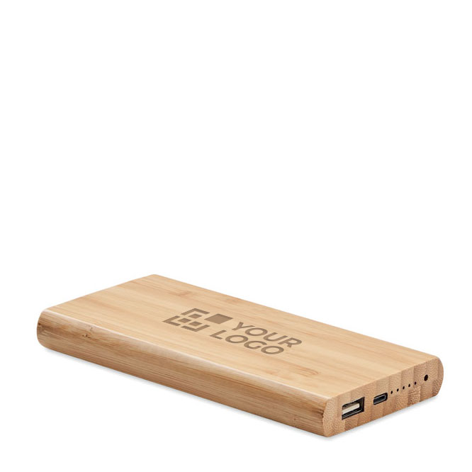 Power bank inalámbrico de bambú con conexión tipo C 6.000 mAh Bamboo color madera vista de impresión