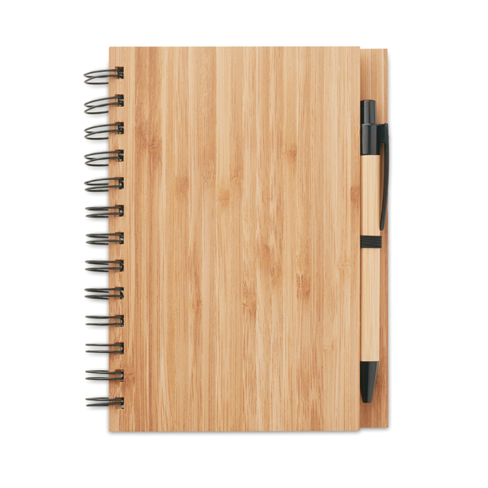 Libreta con boli y tapas de bambú A5 color marfil