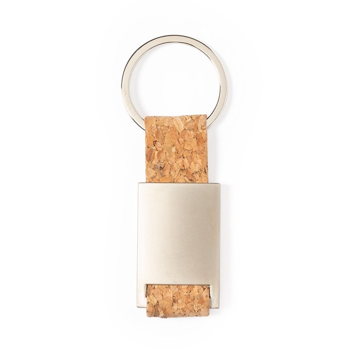 Llavero grabado rectangular de metal con tira de corcho Metal Cork color natural primera vista