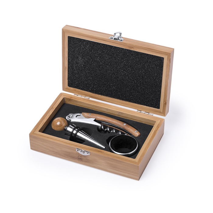 Elegante set de vino corporativo color Madera