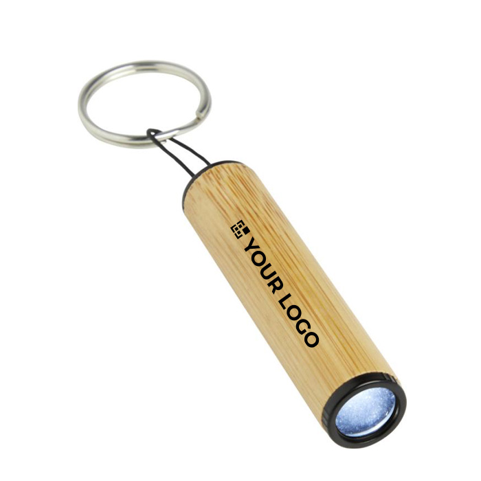 Llavero linterna personalizado de bambú cilíndrico BambooLight vista principal