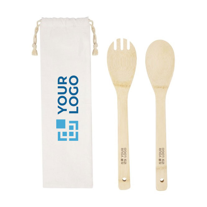 2 utensilios de cocina de bambú para ensalada con bolsa Bamboo vista principal