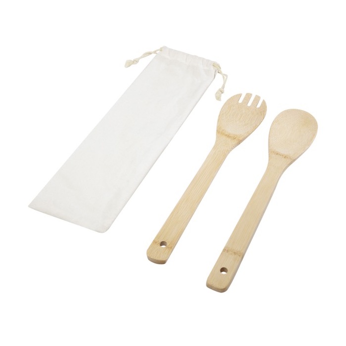 Utensilios de bambú para ensalada vista principal Utensilios de bambú para ensalada vista principal