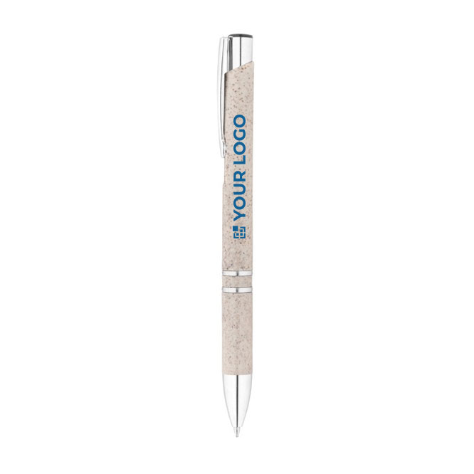 Bolígrafo personalizado eco acabados plateados y tinta azul Aster Eco vista principal