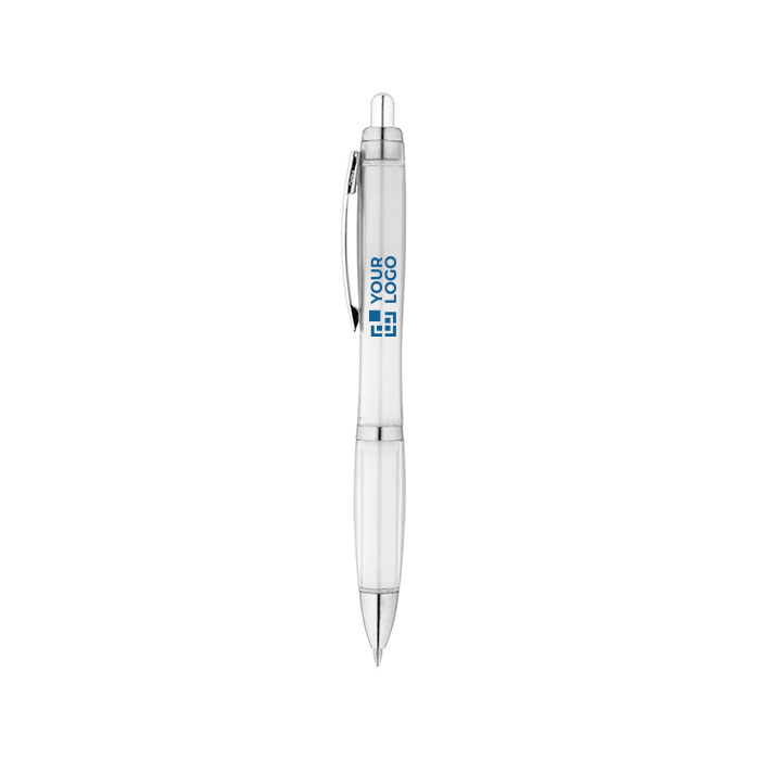 Bolígrafo personalizado con pulsador reciclado tinta azul Color RPET vista principal