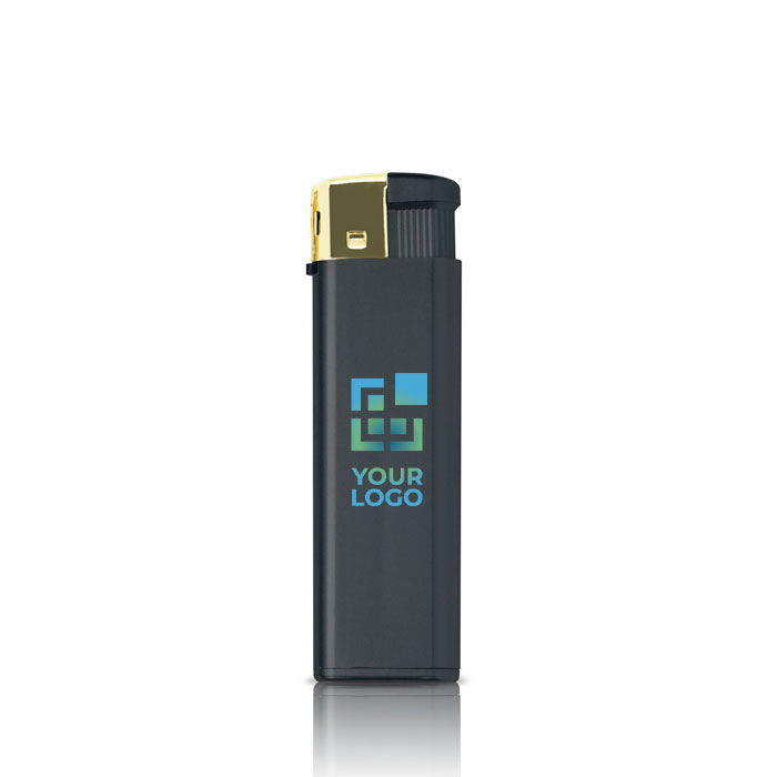 Encendedor electrónico recargable de colores metálicos color negro vista de impresión
