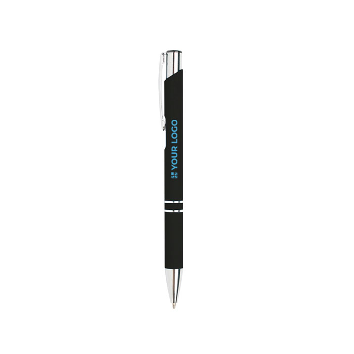 Bolígrafo de aluminio barato con cuerpo de goma y tinta negra Glober color negro vista de impresión