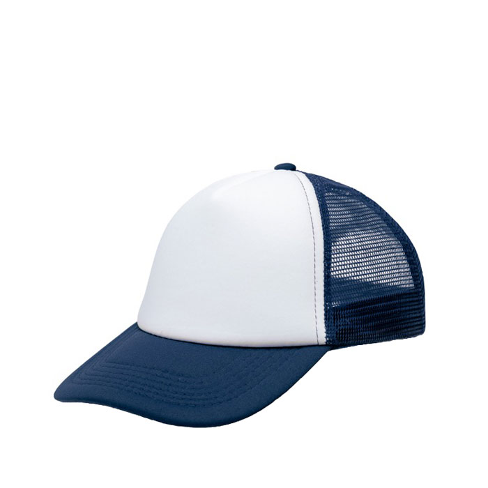 Gorra promocional estilo trucker para impresión a todo color MidTown color azul marino vista de impresión