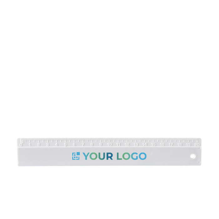 Reglas para publicidad de plástico con escala en relieve 20cm color blanco vista de impresión
