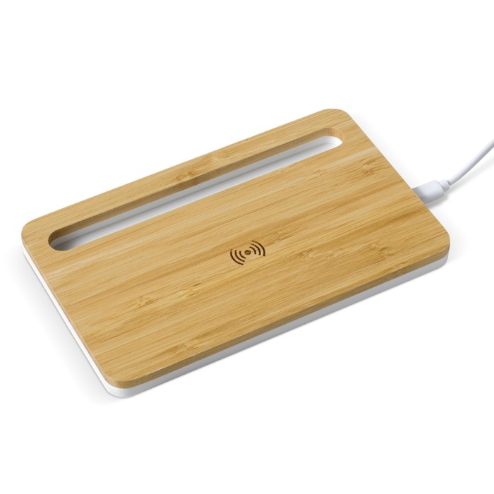 Elegante cargador inalámbrico de bambú formato bandeja Bamboo Tray color madera