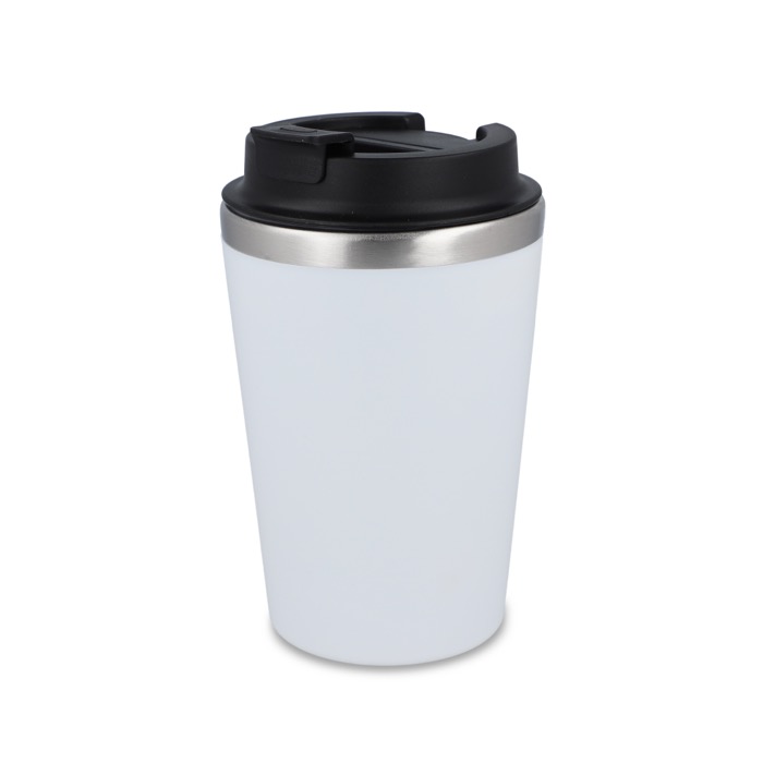 Vaso térmico de acero inoxidable de tapa negra y borde plateado 350ml