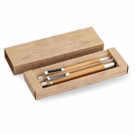 Set ecológico de bolígrafo y lápiz para regalar tinta azul Bambú color madera