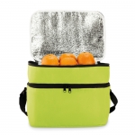 Bolsa térmica corporativa poliéster 600D con dos compartimentos Freeze color verde lima cuarta vista