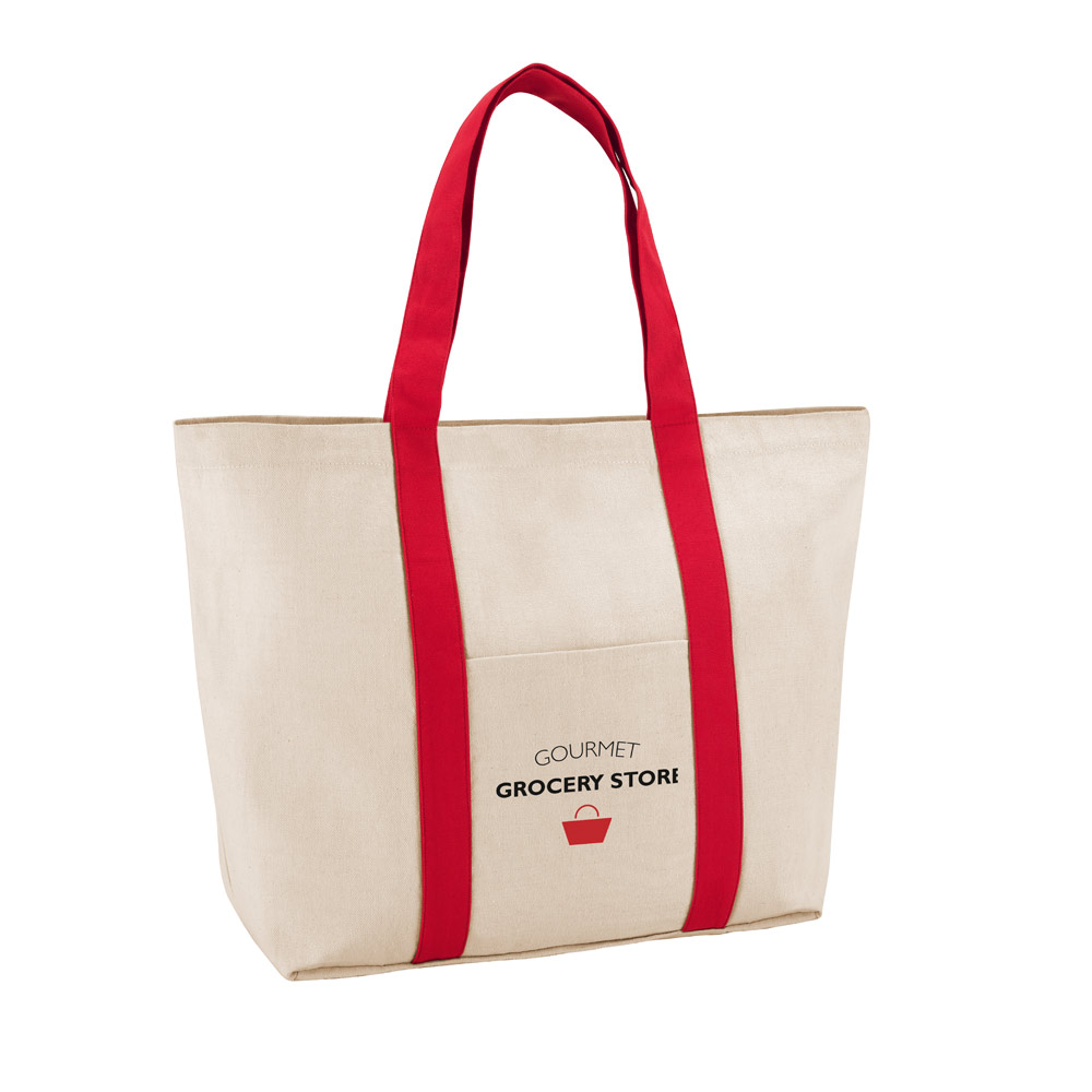 Bolsa de algodón con bolsillo y cierre magnético 280 g/m2 Eco Beach color rojo imagen con logo Bolsa de algodón con bolsillo y cierre magnético 280 g/m2 Eco Beach color rojo imagen con logo