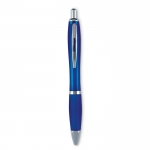 Bolígrafo de plástico barato acabado antideslizante tinta azul Color color azul transparente