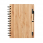 Libreta reciclada con boli y tapas de bambú A5 hojas a rayas Bamboo color madera