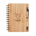 Libreta reciclada con boli y tapas de bambú A5 hojas a rayas Bamboo color madera vista principal