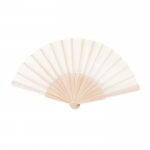 Abanicos personalizados baratos de madera y poliéster Woodster color beige