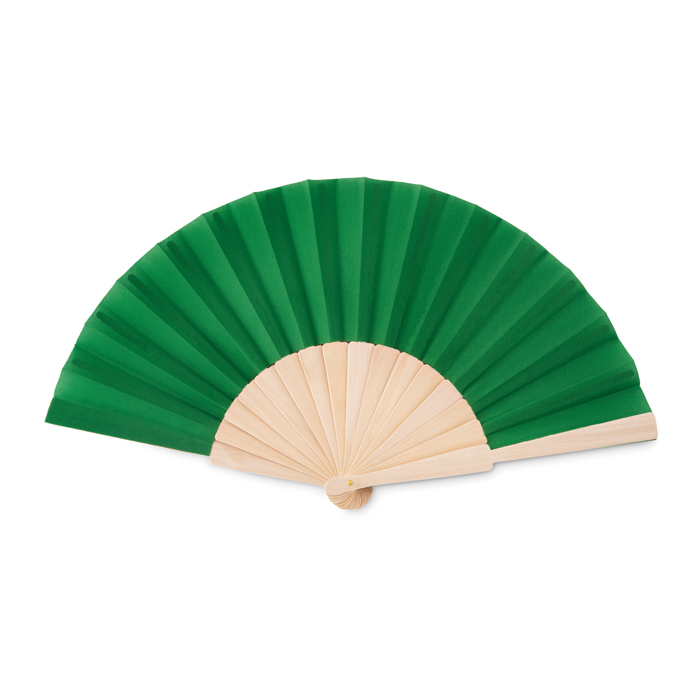Abanicos personalizados baratos de madera y poliéster Woodster color verde Abanicos personalizados baratos de madera y poliéster Woodster color verde