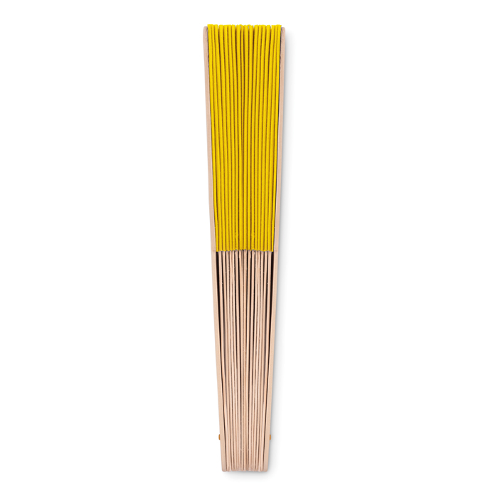 Abanicos personalizados baratos de madera y poliéster Woodster color amarillo segunda vista Abanicos personalizados baratos de madera y poliéster Woodster color amarillo segunda vista