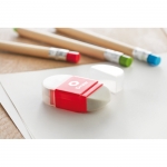 Goma con sacapuntas para personalizar con tu logotipo Duo color rojo vista bodegón principal