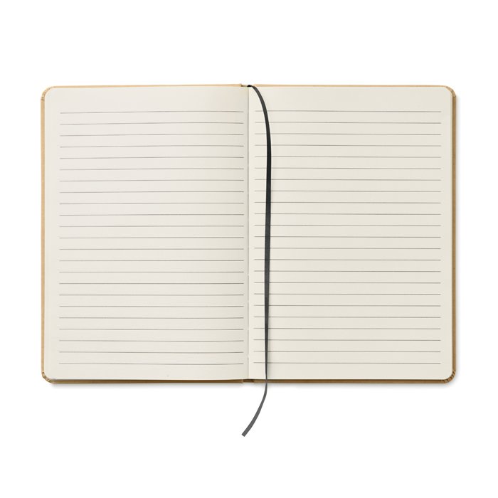 Libreta personalizada reciclada con elástico A5 hojas a rayas EcoNote color negro cuarta vista Libreta personalizada reciclada con elástico A5 hojas a rayas EcoNote color negro cuarta vista