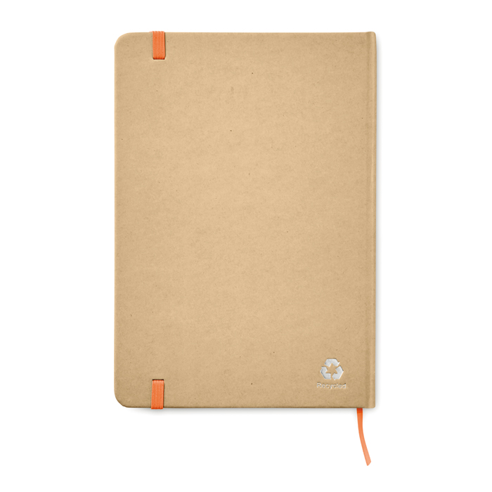 Libreta personalizada reciclada con elástico A5 hojas a rayas EcoNote color naranja segunda vista Libreta personalizada reciclada con elástico A5 hojas a rayas EcoNote color naranja segunda vista