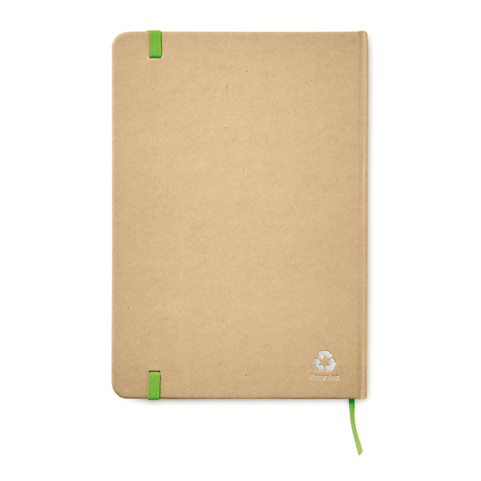 Libreta personalizada reciclada con elástico A5 hojas a rayas EcoNote color verde lima segunda vista Libreta personalizada reciclada con elástico A5 hojas a rayas EcoNote color verde lima segunda vista