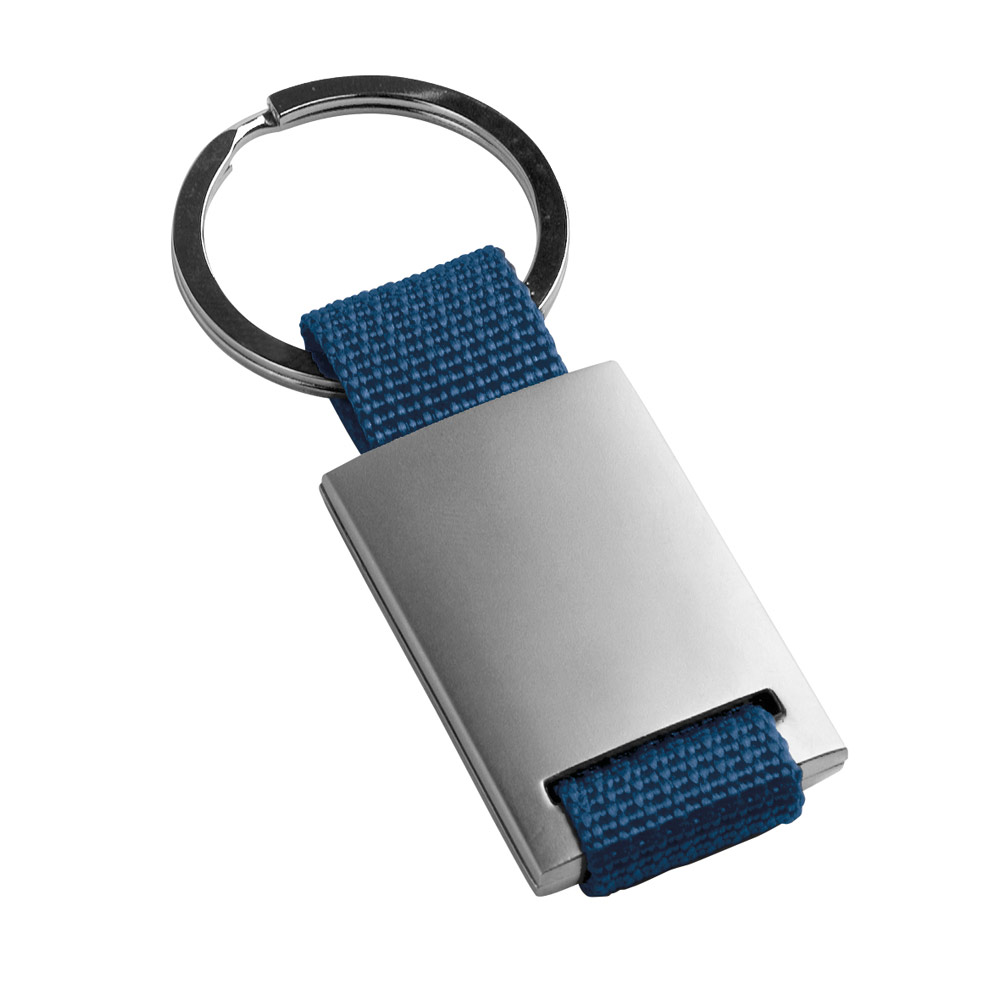 Llavero serigrafiado de metal con tira de colores en poliéster Colors color azul