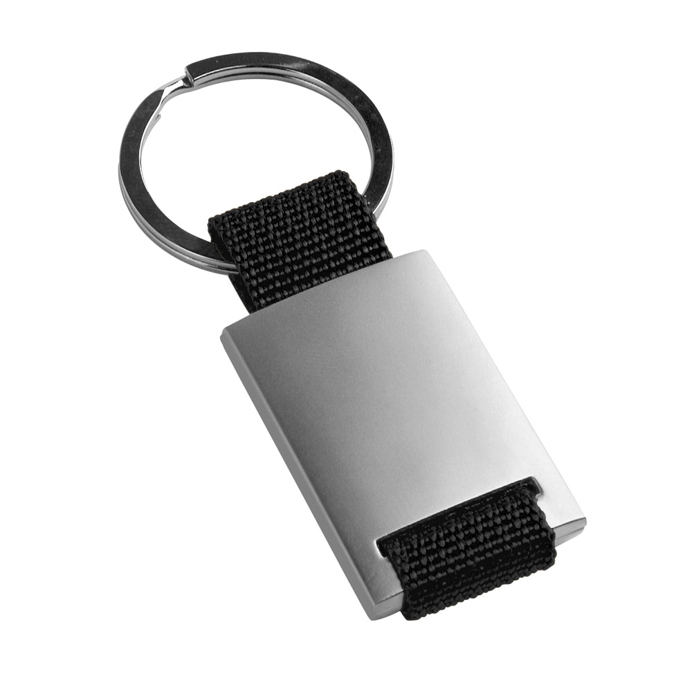 Llavero serigrafiado de metal con tira de colores en poliéster Colors color negro