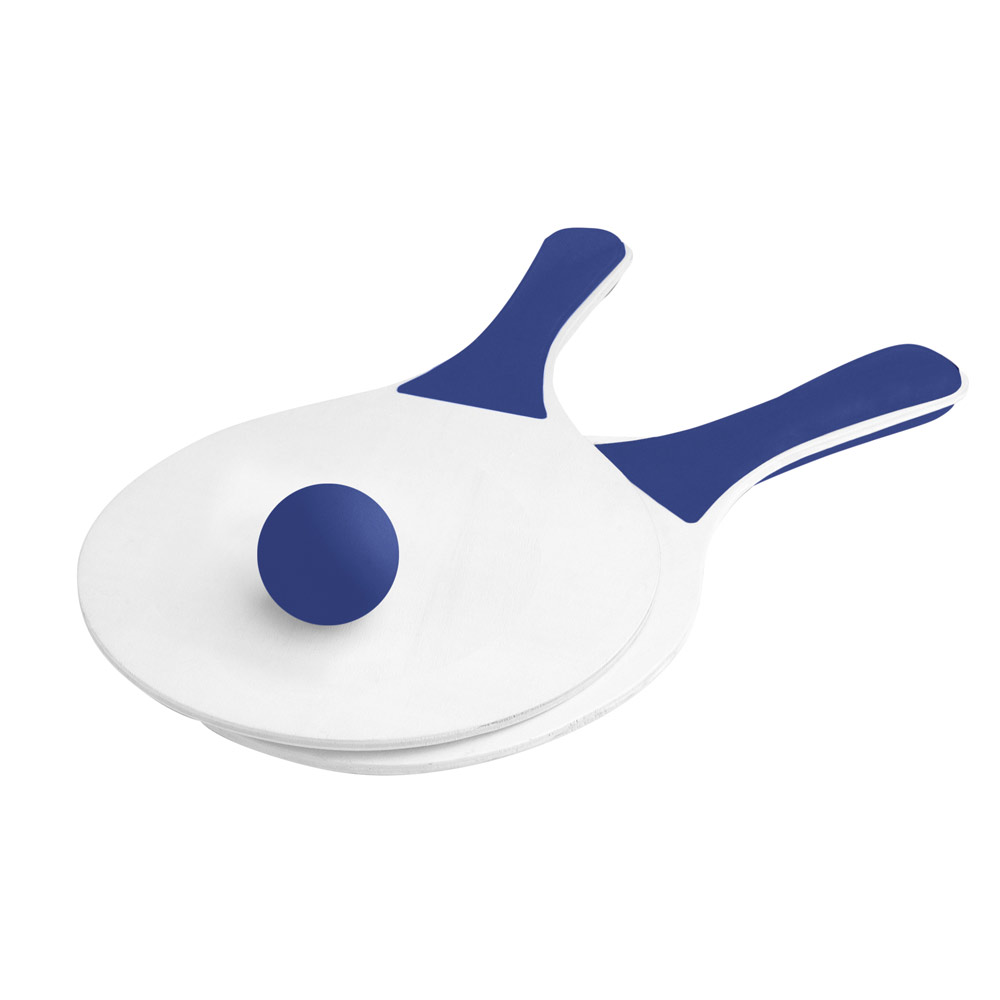 Set de tenis para playa con 2 raquetas de madera y 1 bola color azul