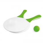 Set de tenis para playa con 2 raquetas de madera y 1 bola color verde claro tercera vista