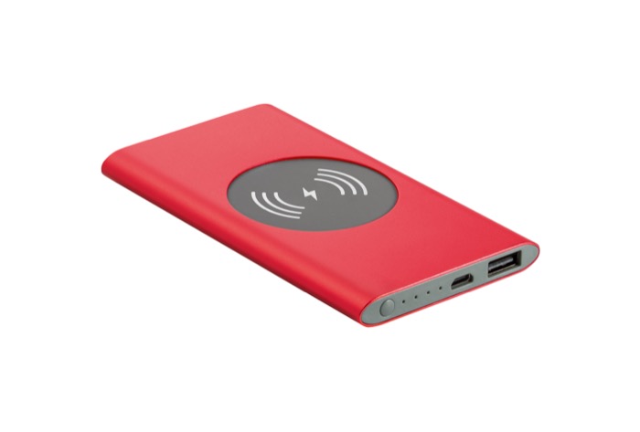 Cargador inalámbrico y powerbank de 4.000 mAh Powercard Chargepad color rojo Cargador inalámbrico y powerbank de 4.000 mAh Powercard Chargepad color rojo